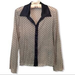 Papaya Blue Medallion Plisse Print Button Front Sheer Blouse Small